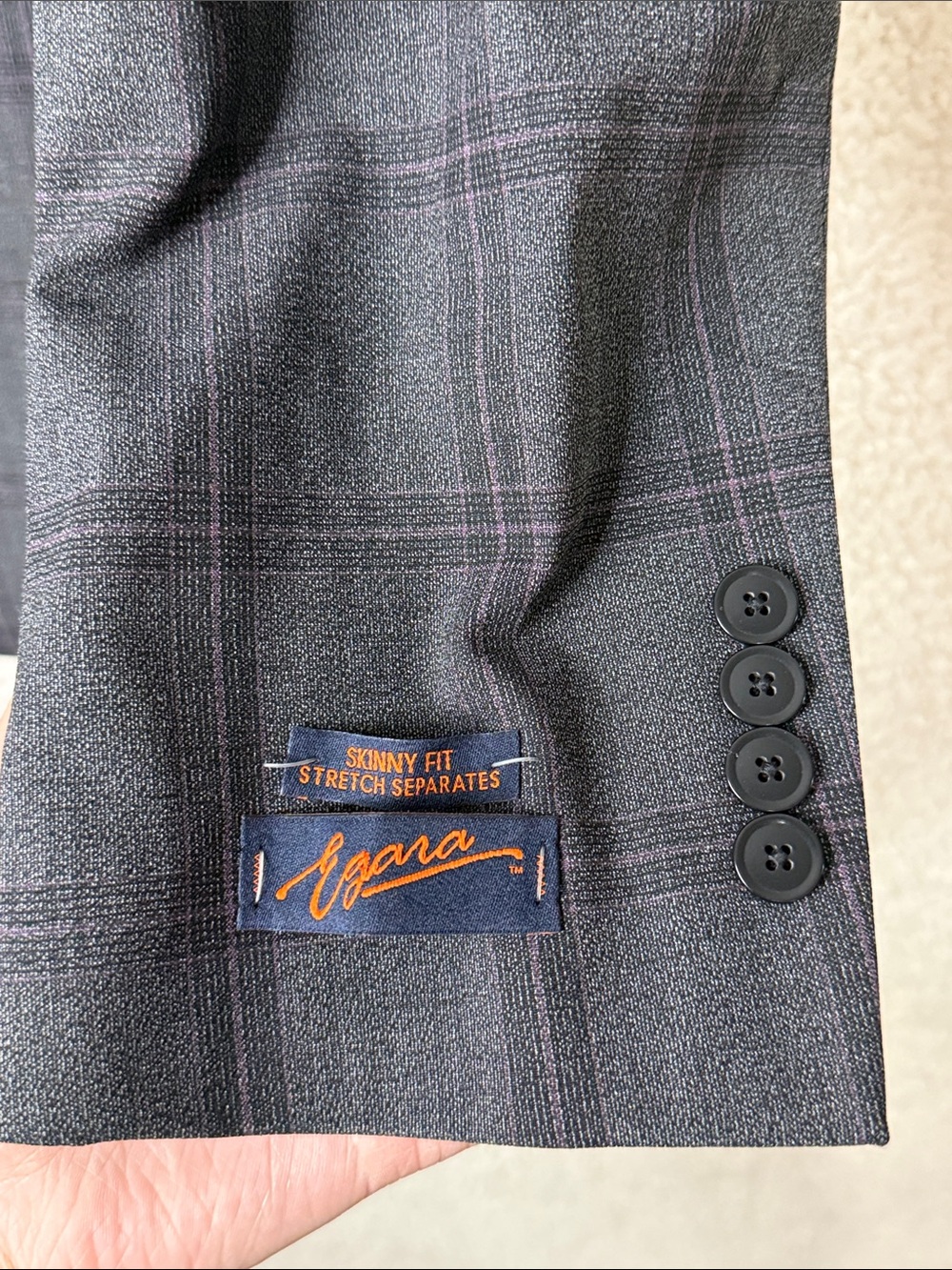NWT Egara Plaid Suit Jacket Dark Gray 46 XL Skinny Fit - Picture 3 of 8